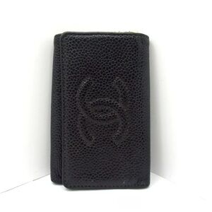 CHANEL caviar black lamb skin leather EUC key holder